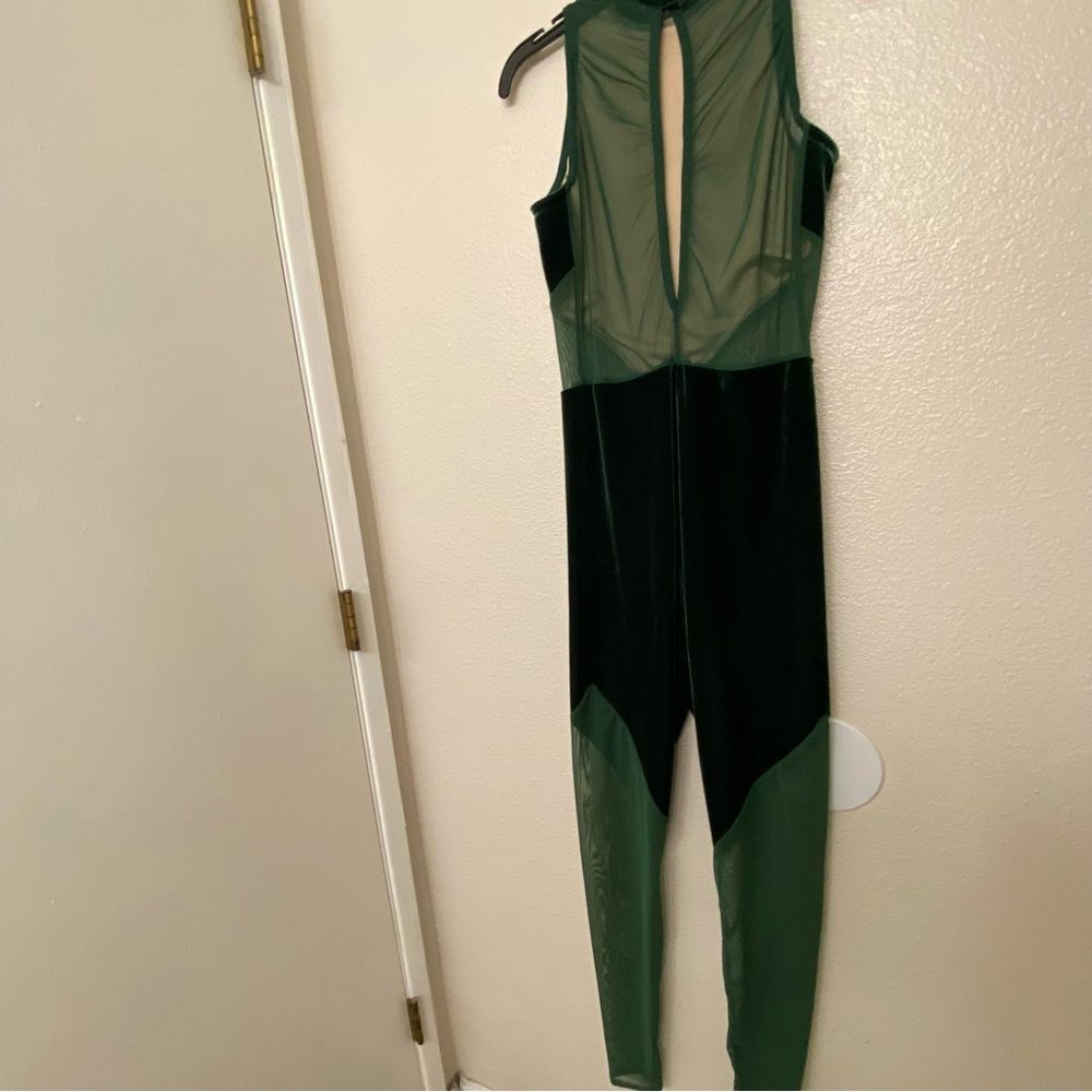 Kelle Dance Costume Solo Jumpsuit Unitard Shifting Lines 6152 Green Velvet Ma — image 6 of 8